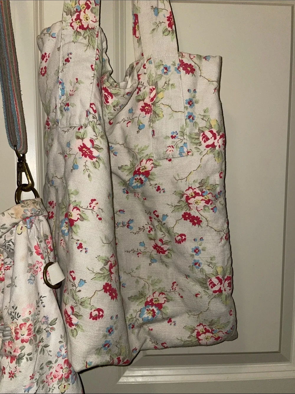Cath Kidston Cream Floral Crossbody Tote Bag and bonus medium tote bag